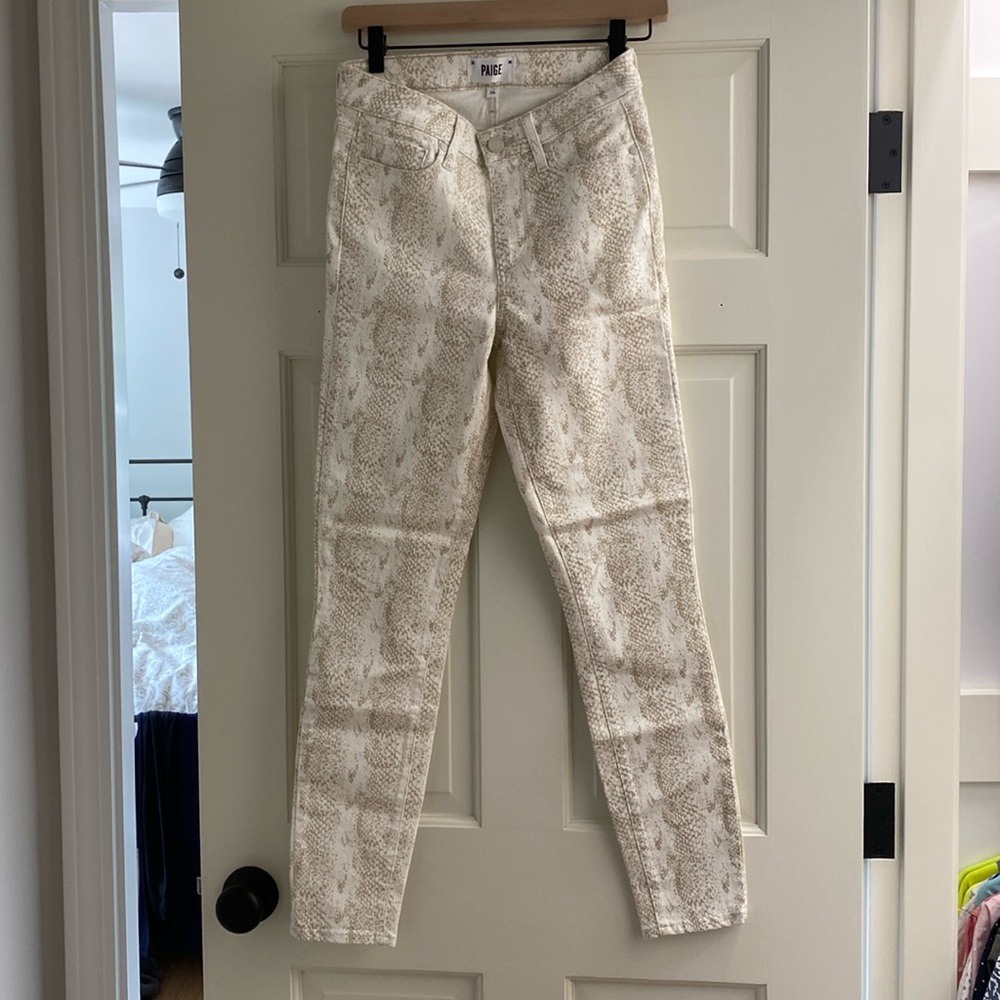Paige Denim White Snake Skin Pattern Jeans